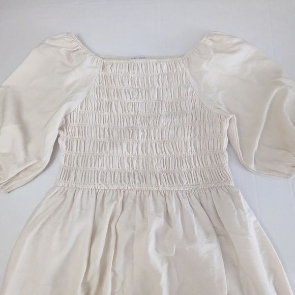 Polagram Textured Cream Midi Dress Short Puff Sleeve Square Neck Size M NWOT - Picture 1 of 8